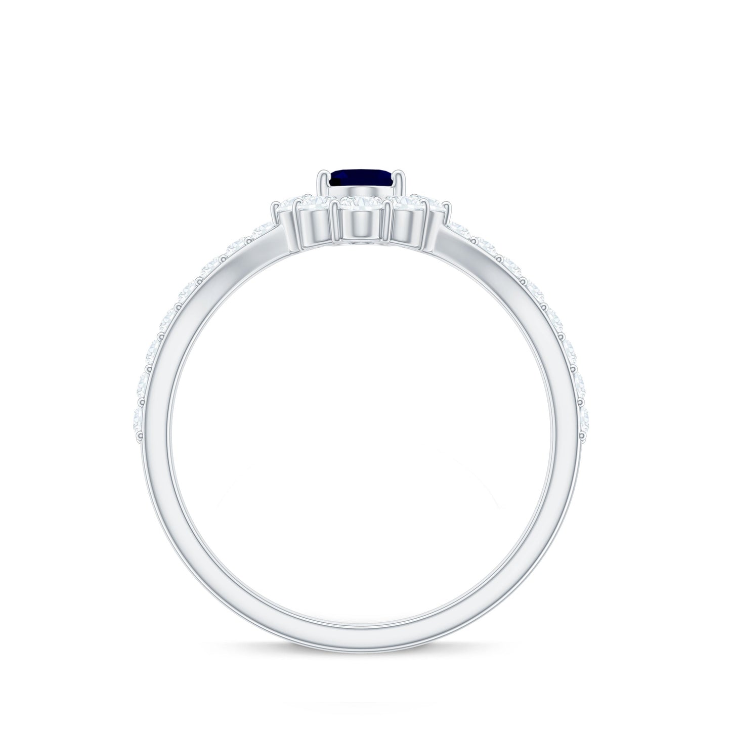0.6 Carat Oval Cut Blue Sapphire and Diamond Chevron Ring