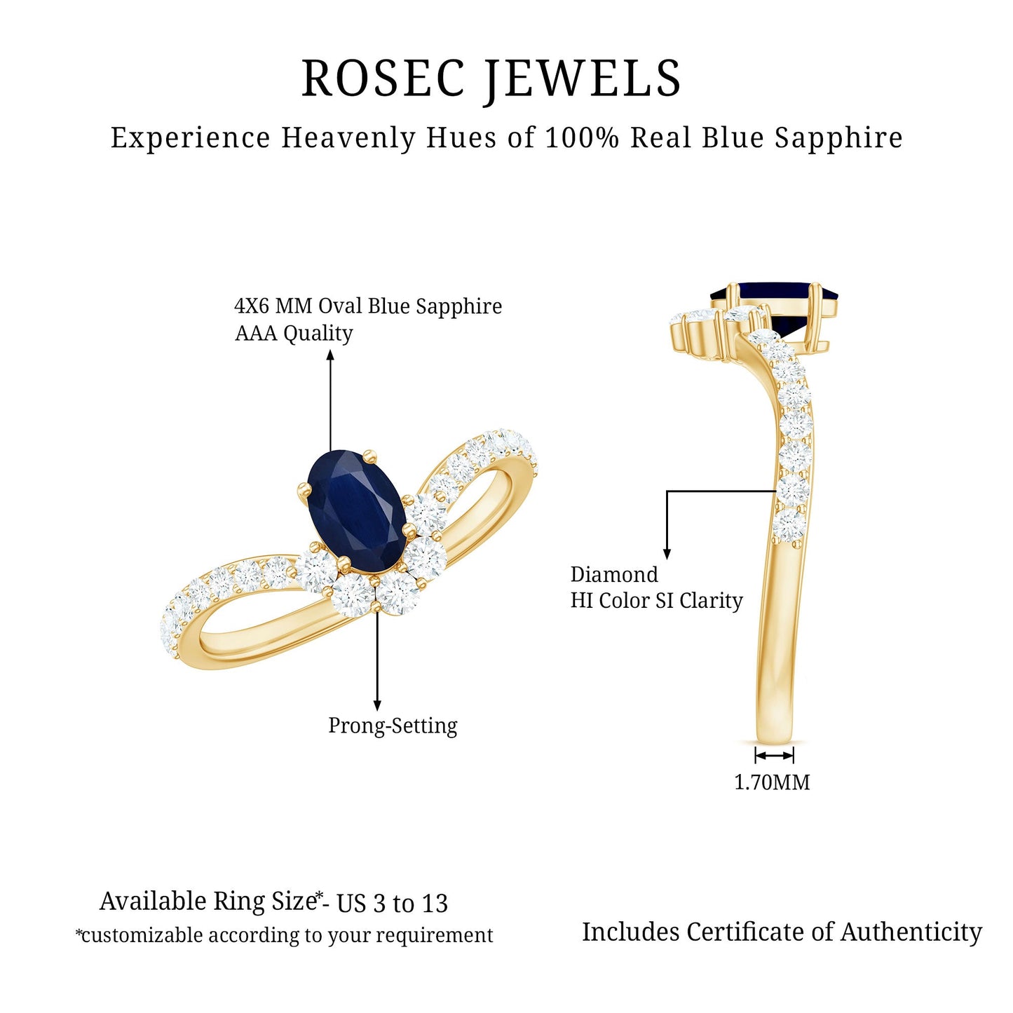 0.6 Carat Oval Cut Blue Sapphire and Diamond Chevron Ring
