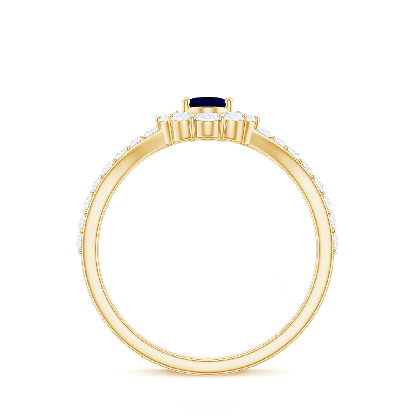 0.6 Carat Oval Cut Blue Sapphire and Diamond Chevron Ring