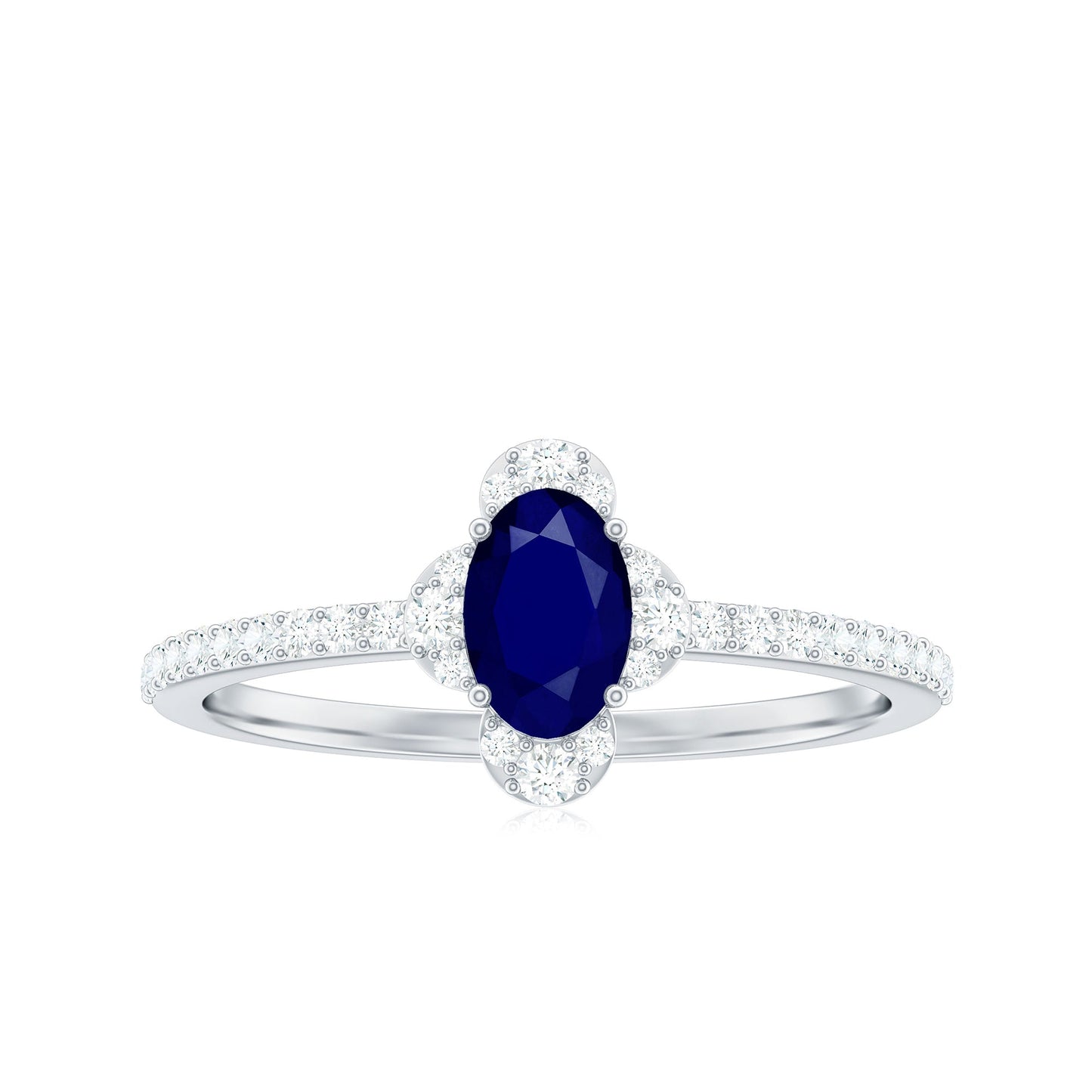 Natural 0.6 Carat Blue Sapphire Oval Engagement Ring with Diamond