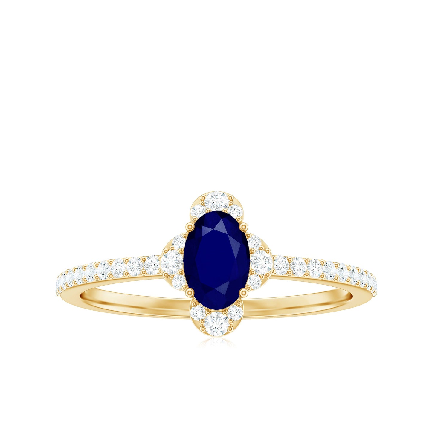 Natural 0.6 Carat Blue Sapphire Oval Engagement Ring with Diamond