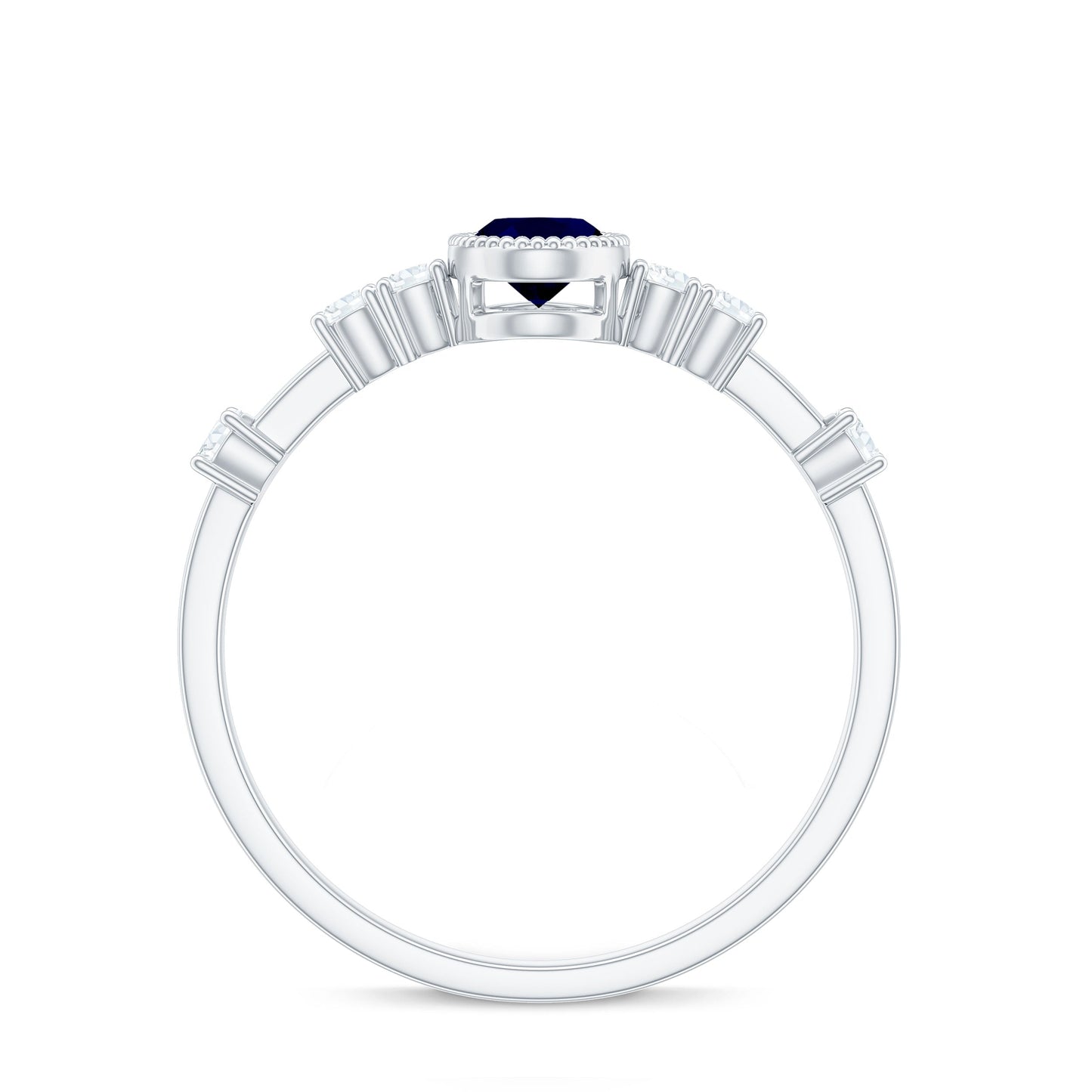 Vintage Looking Blue Sapphire Oval Engagement Ring with Diamond