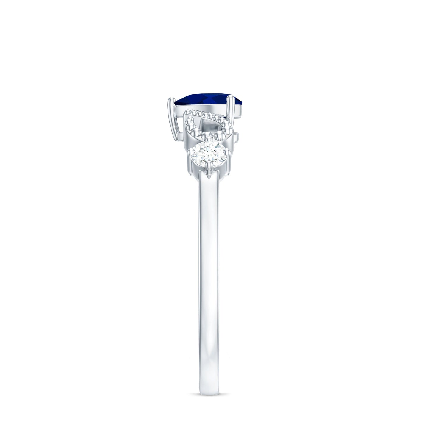 Natural 0.6 Carat Blue Sapphire Heart Promise Ring with Diamond