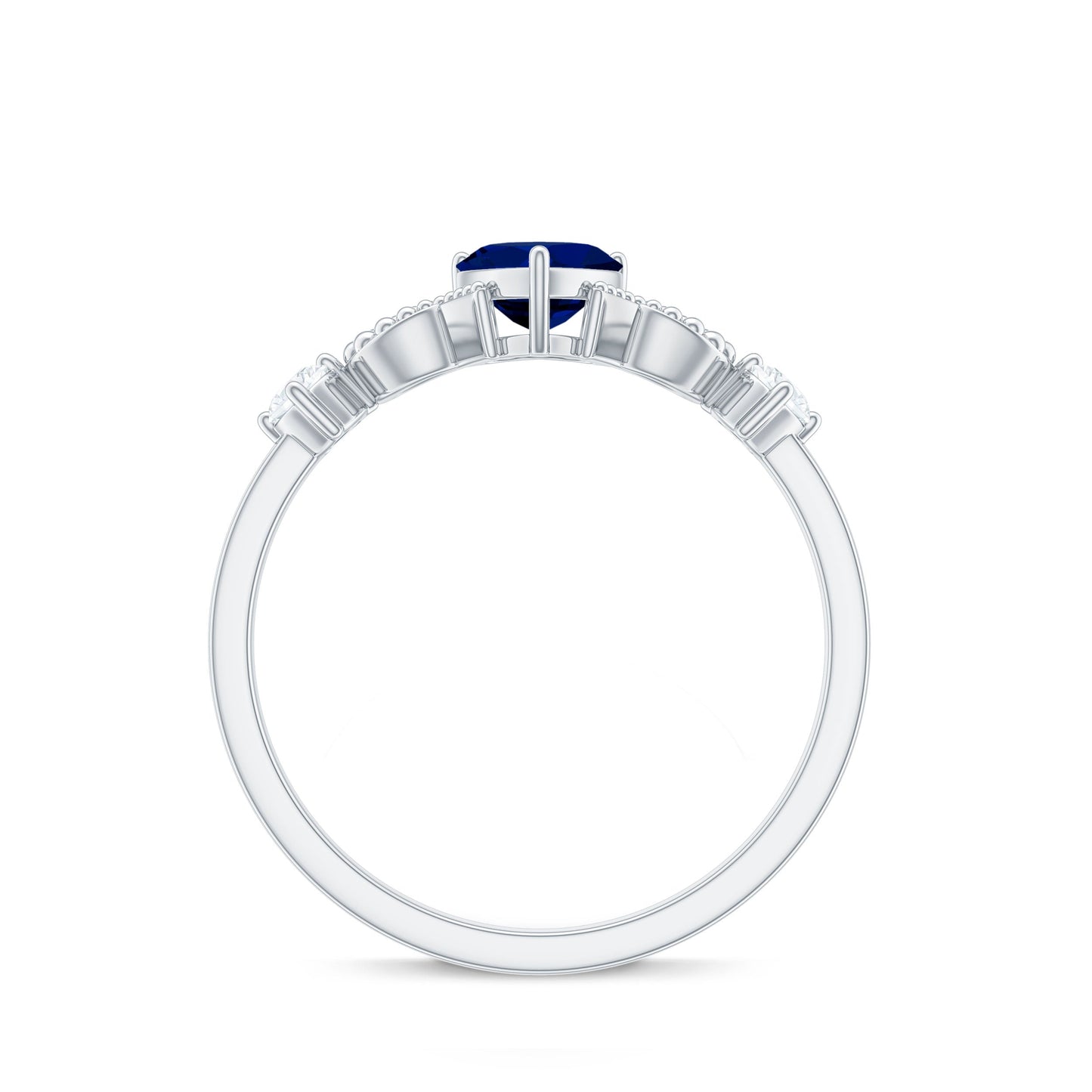 Natural 0.6 Carat Blue Sapphire Heart Promise Ring with Diamond