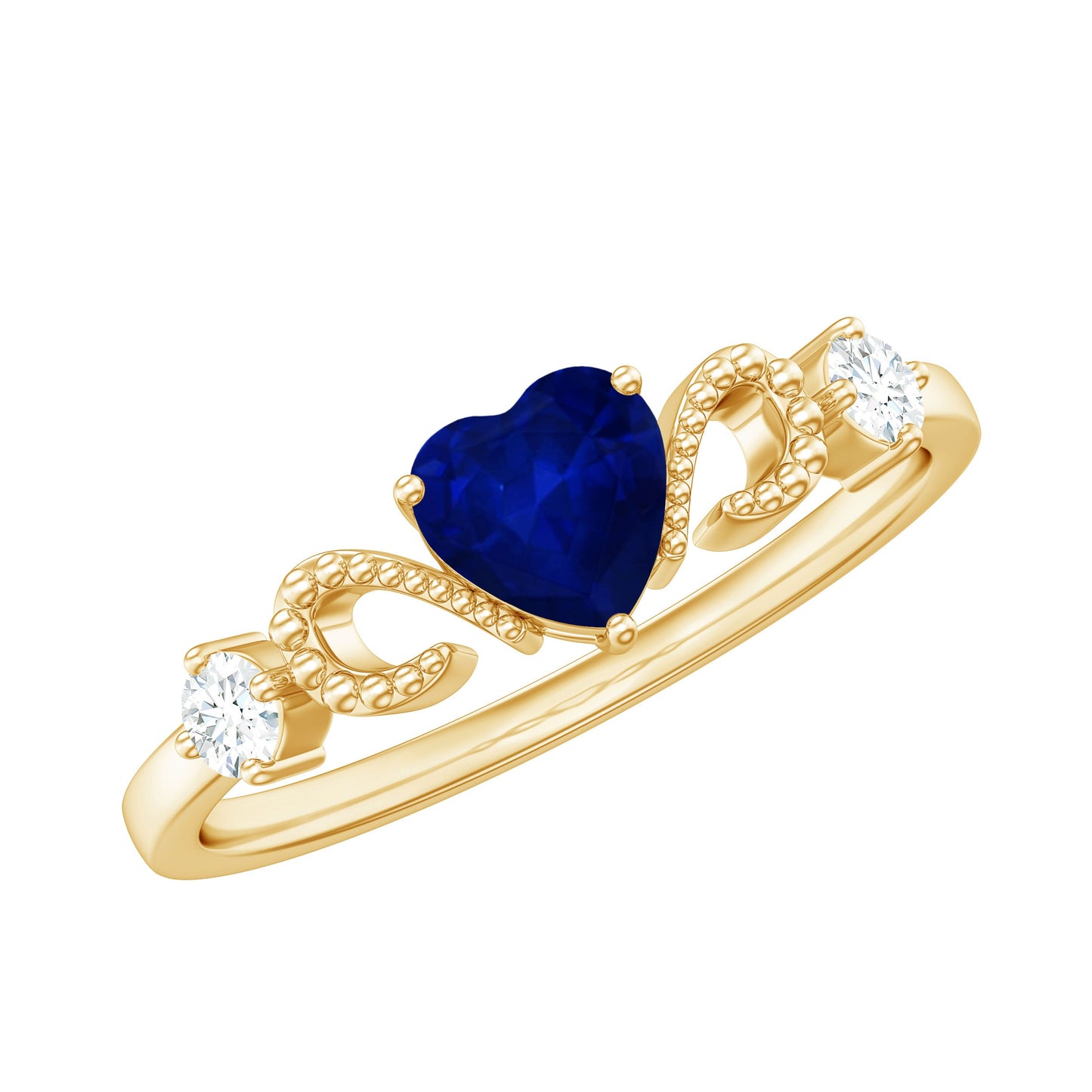 Natural 0.6 Carat Blue Sapphire Heart Promise Ring with Diamond