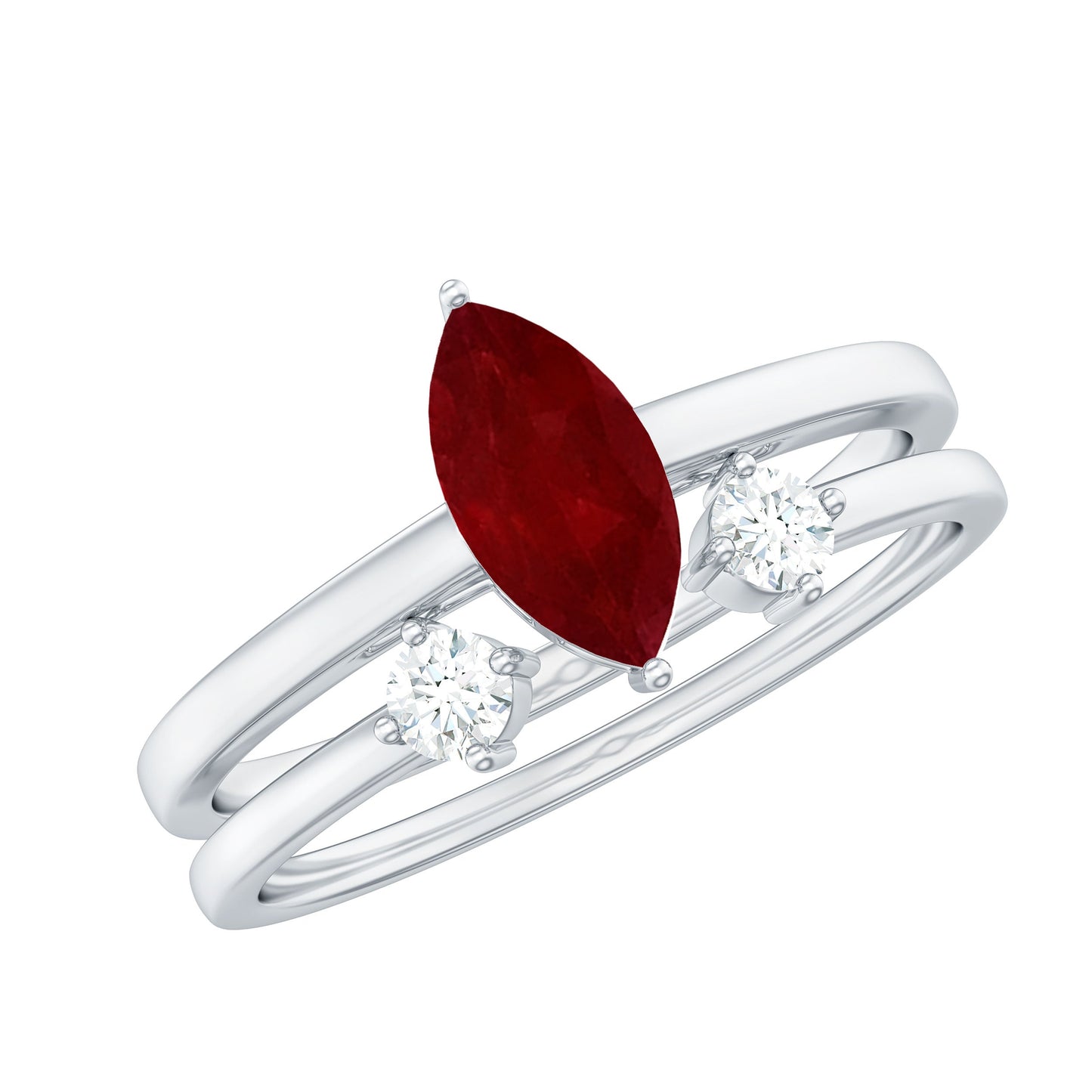Certified Marquise Ruby Solitaire Wedding Ring Set with Diamond
