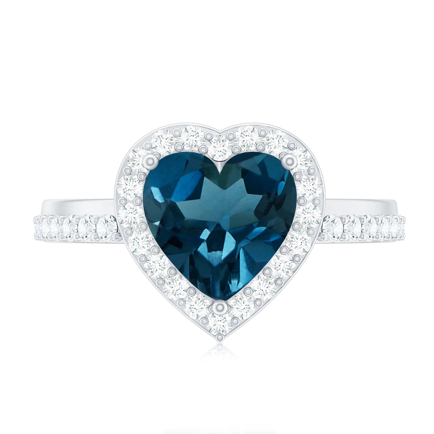 London Blue Topaz Heart Promise Ring with Diamond Halo