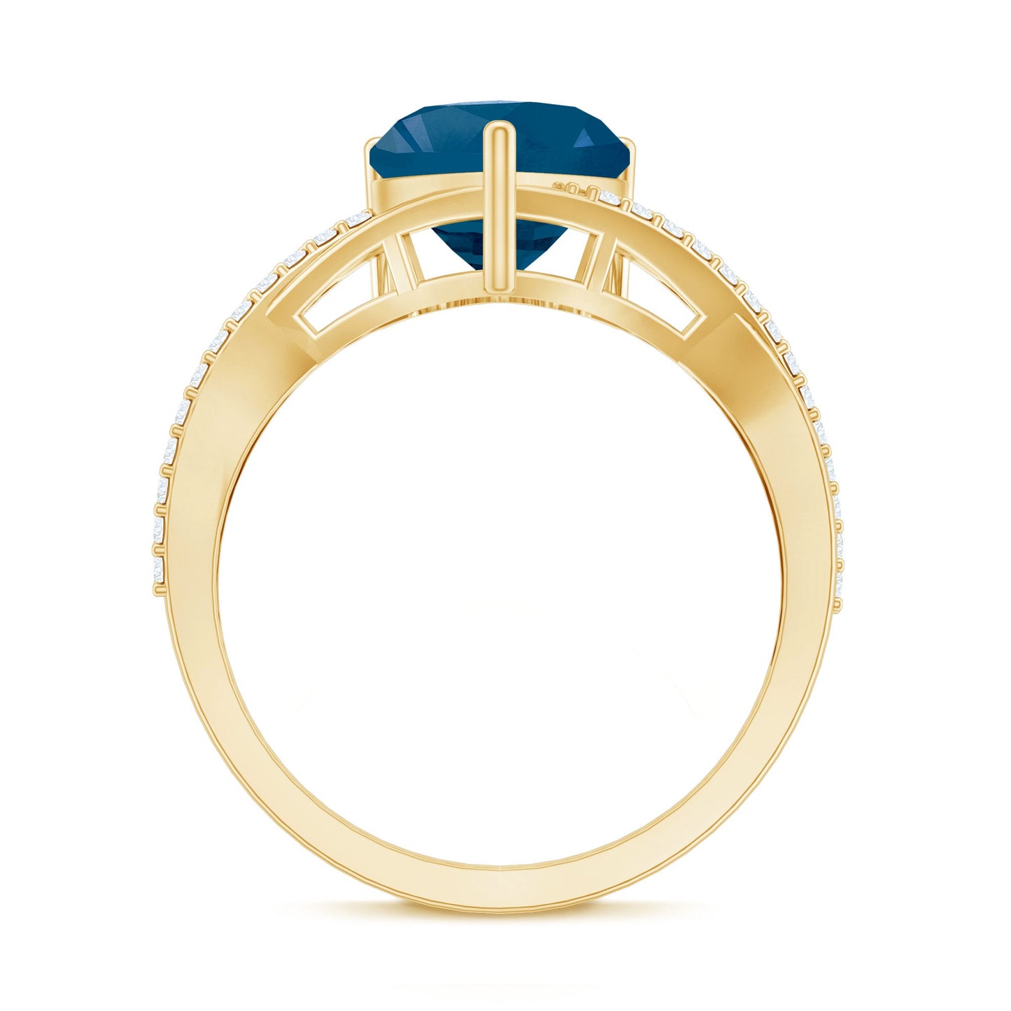 London Blue Topaz and Diamond Heart Engagement Ring in Crossover Band