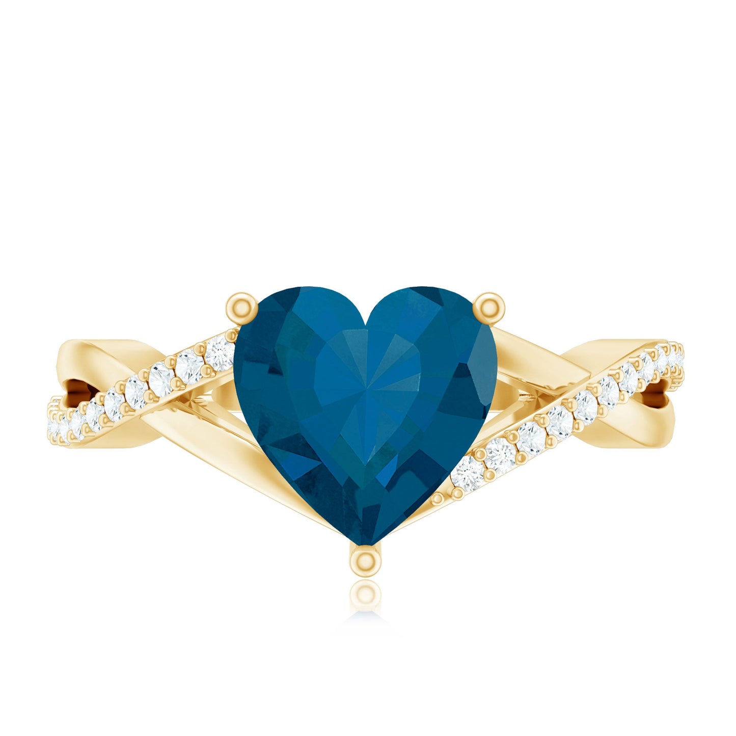 London Blue Topaz and Diamond Heart Engagement Ring in Crossover Band