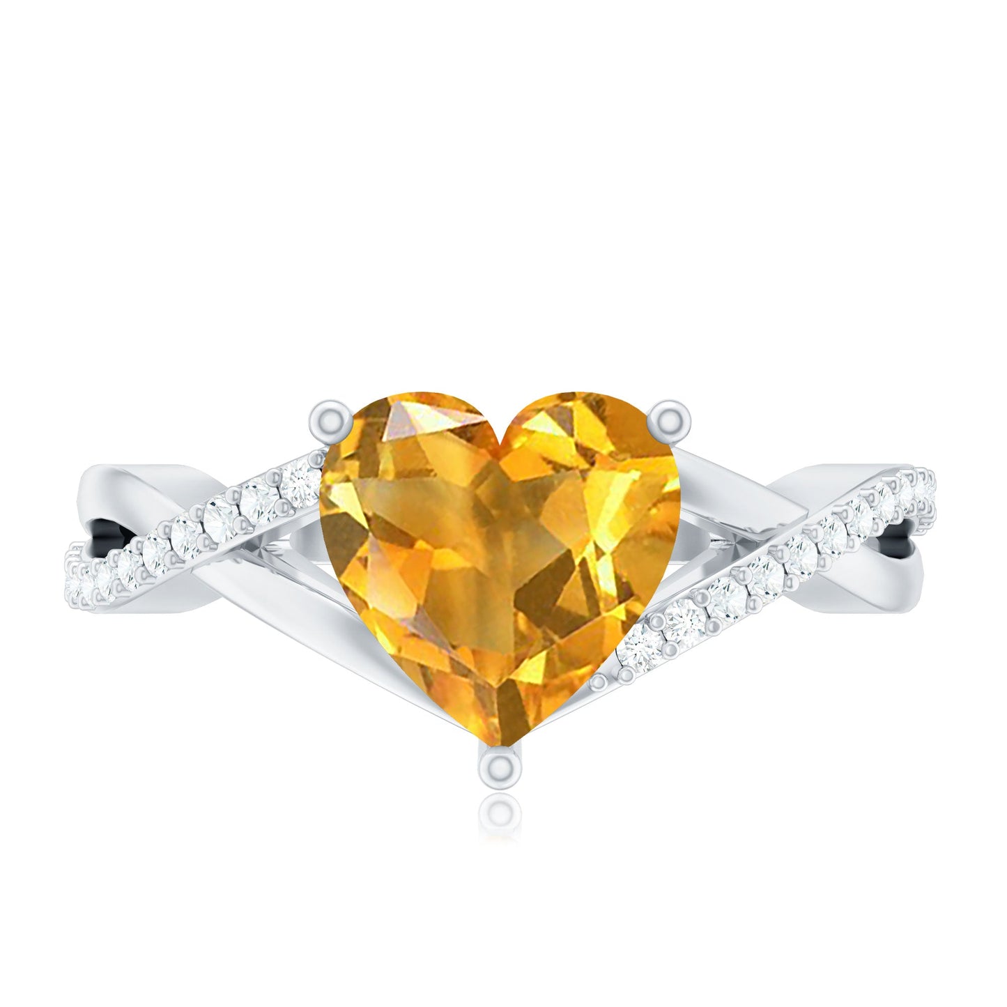 Natural 2 Carat Citrine Heart Engagement Ring with Diamond Crossover Shank