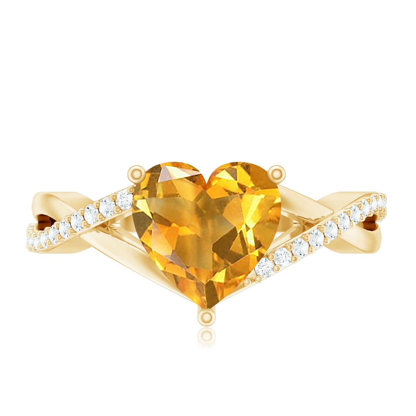 Natural 2 Carat Citrine Heart Engagement Ring with Diamond Crossover Shank
