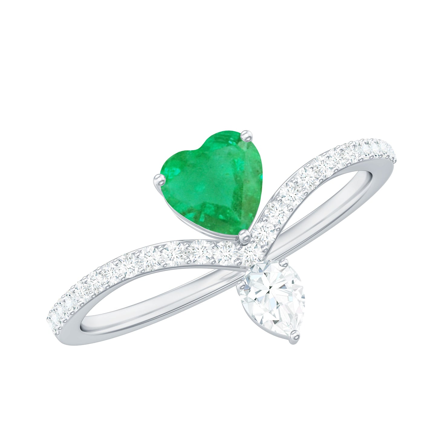 Designer Emerald Heart Engagement Ring with Diamond