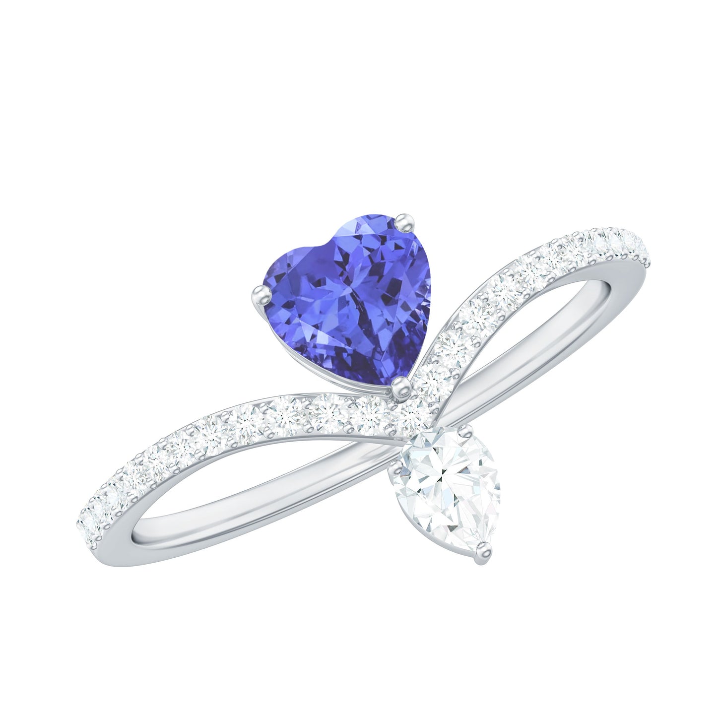 Certified Real Heart Shape Tanzanite Chevron Engagement Ring with Diamond