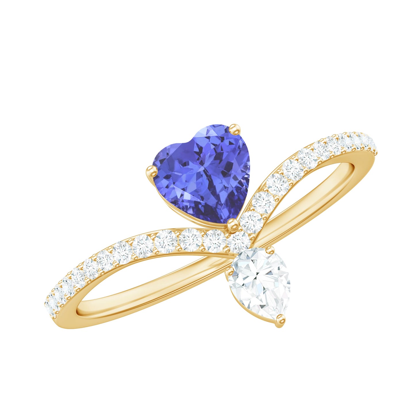 Certified Real Heart Shape Tanzanite Chevron Engagement Ring with Diamond