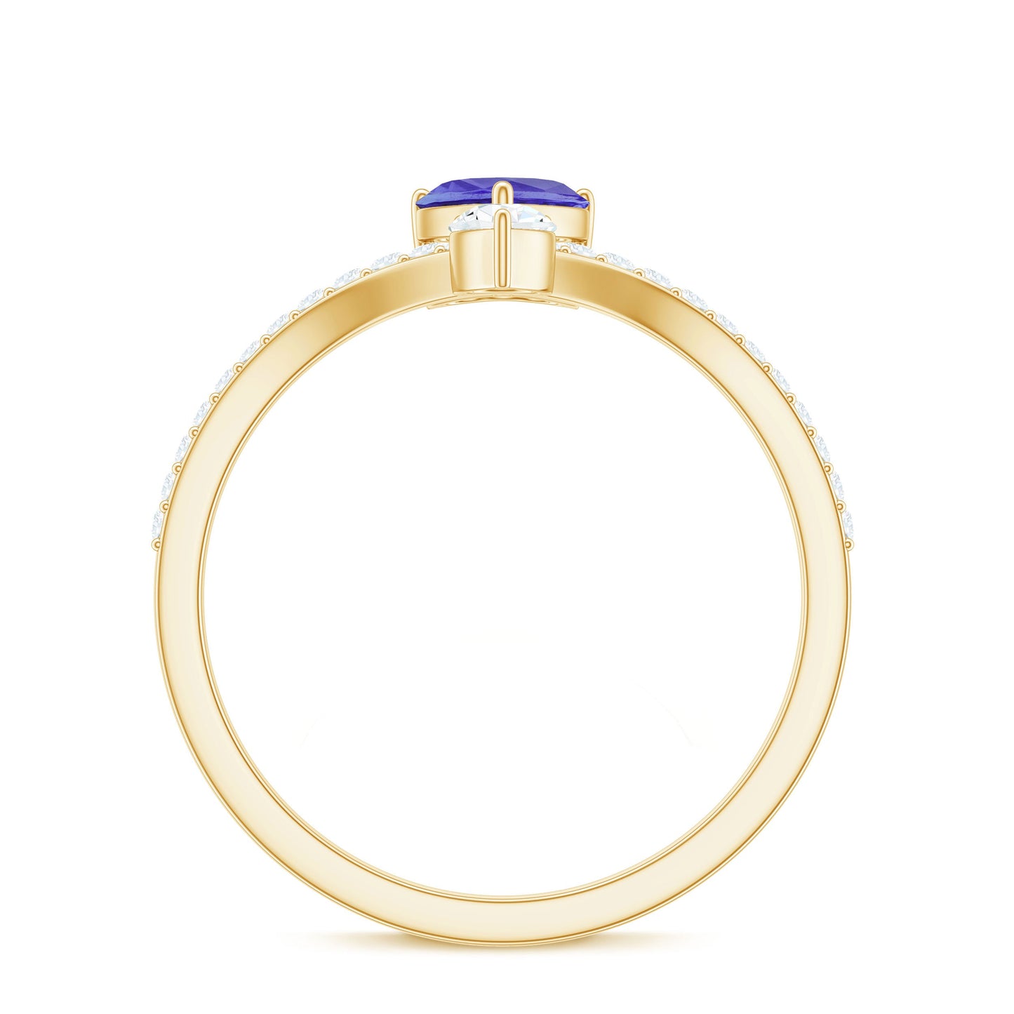 Certified Real Heart Shape Tanzanite Chevron Engagement Ring with Diamond