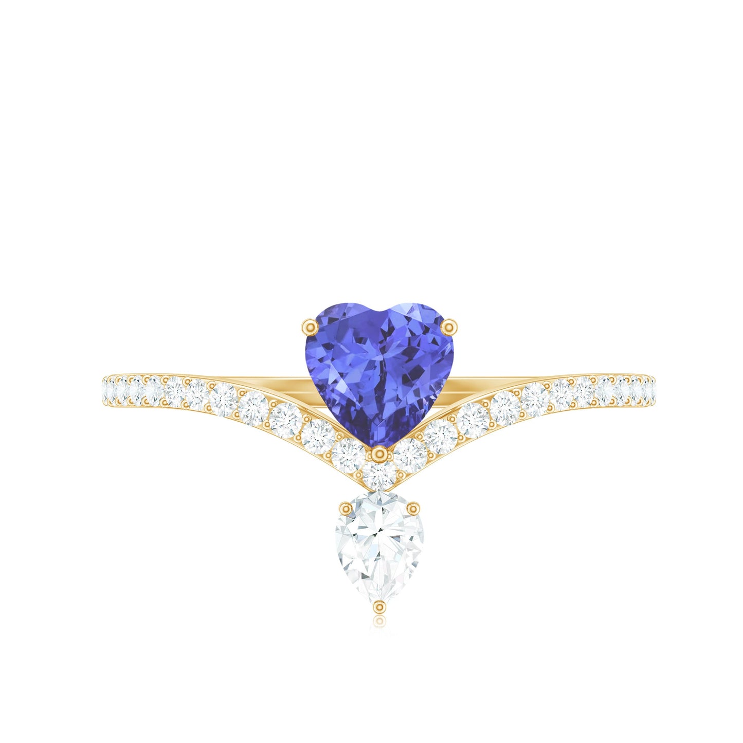 Certified Real Heart Shape Tanzanite Chevron Engagement Ring with Diamond