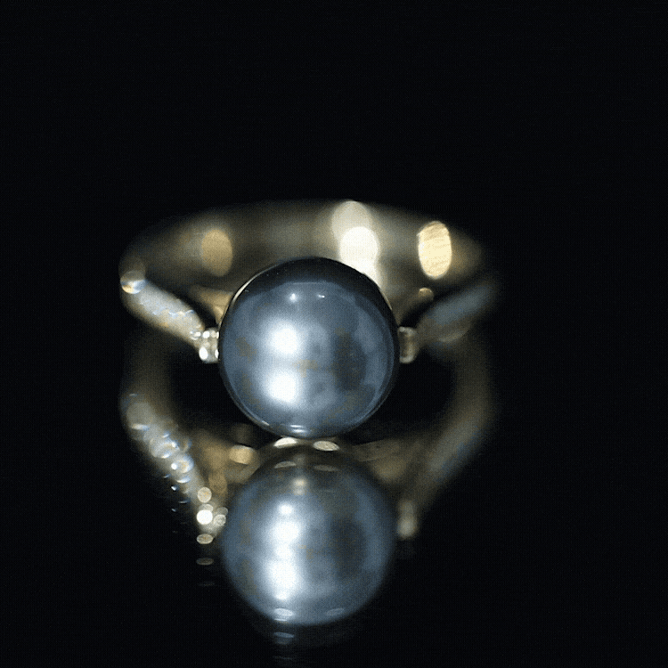 Real Tahitian Pearl Solitaire Engagement Ring with Diamond