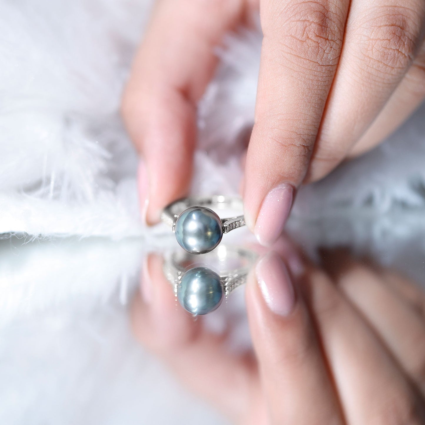 Real Tahitian Pearl Solitaire Engagement Ring with Diamond