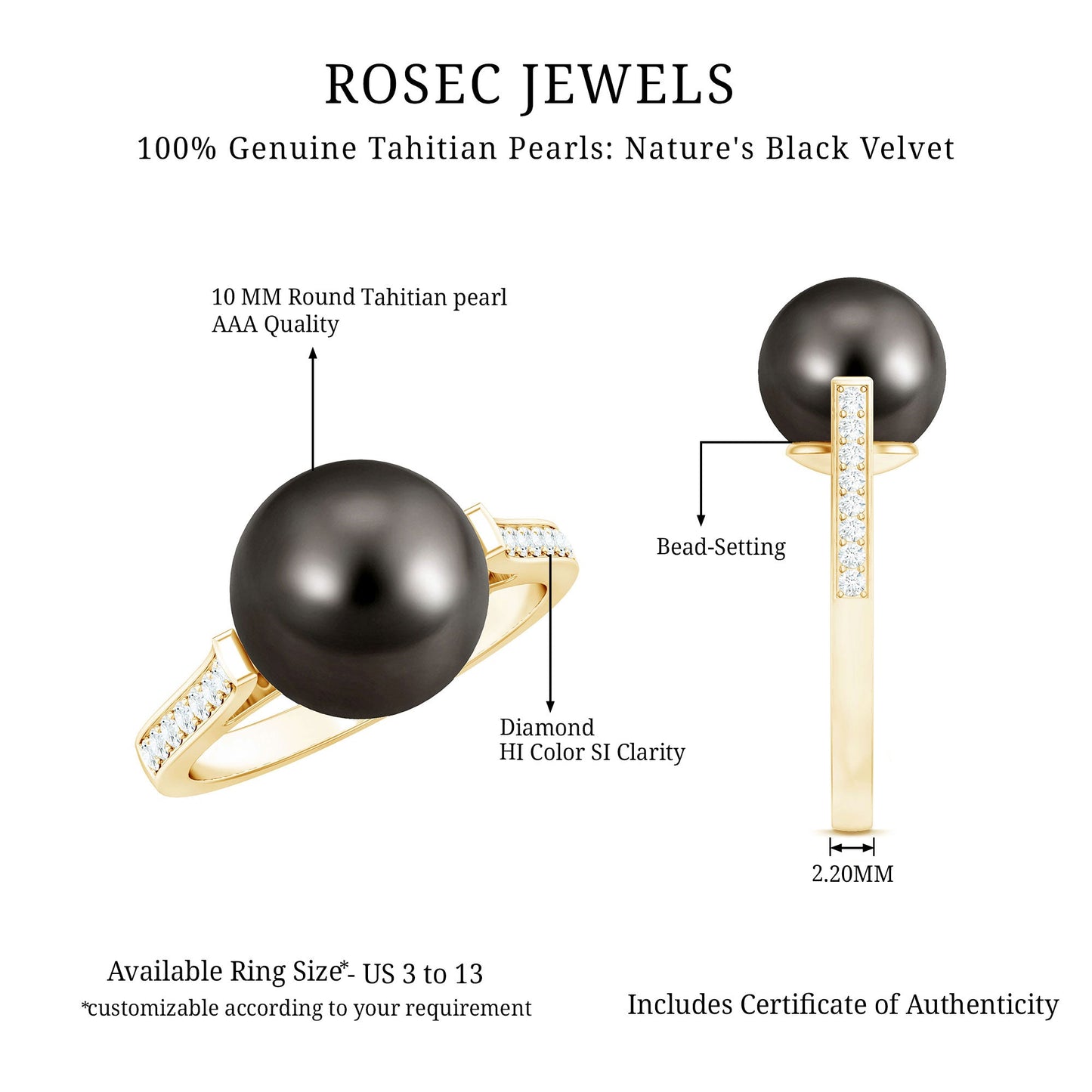 Real Tahitian Pearl Solitaire Engagement Ring with Diamond