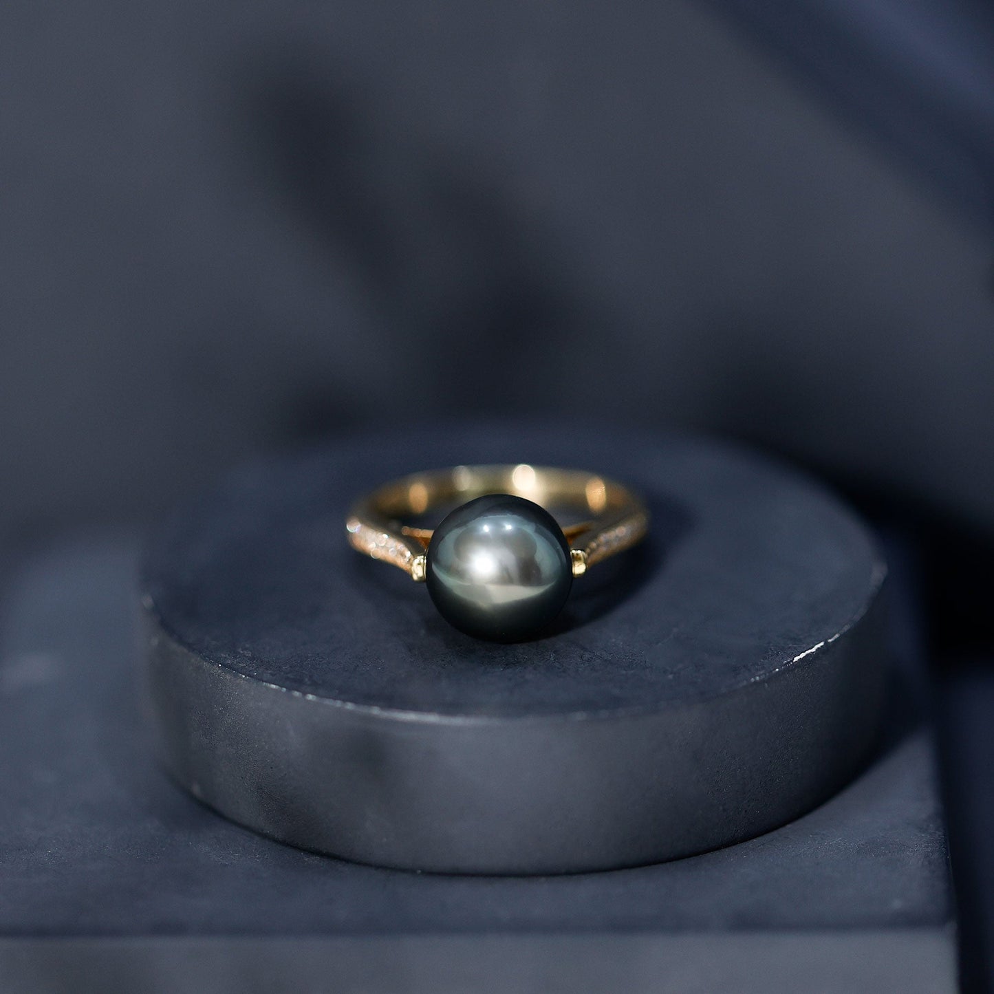 Real Tahitian Pearl Solitaire Engagement Ring with Diamond
