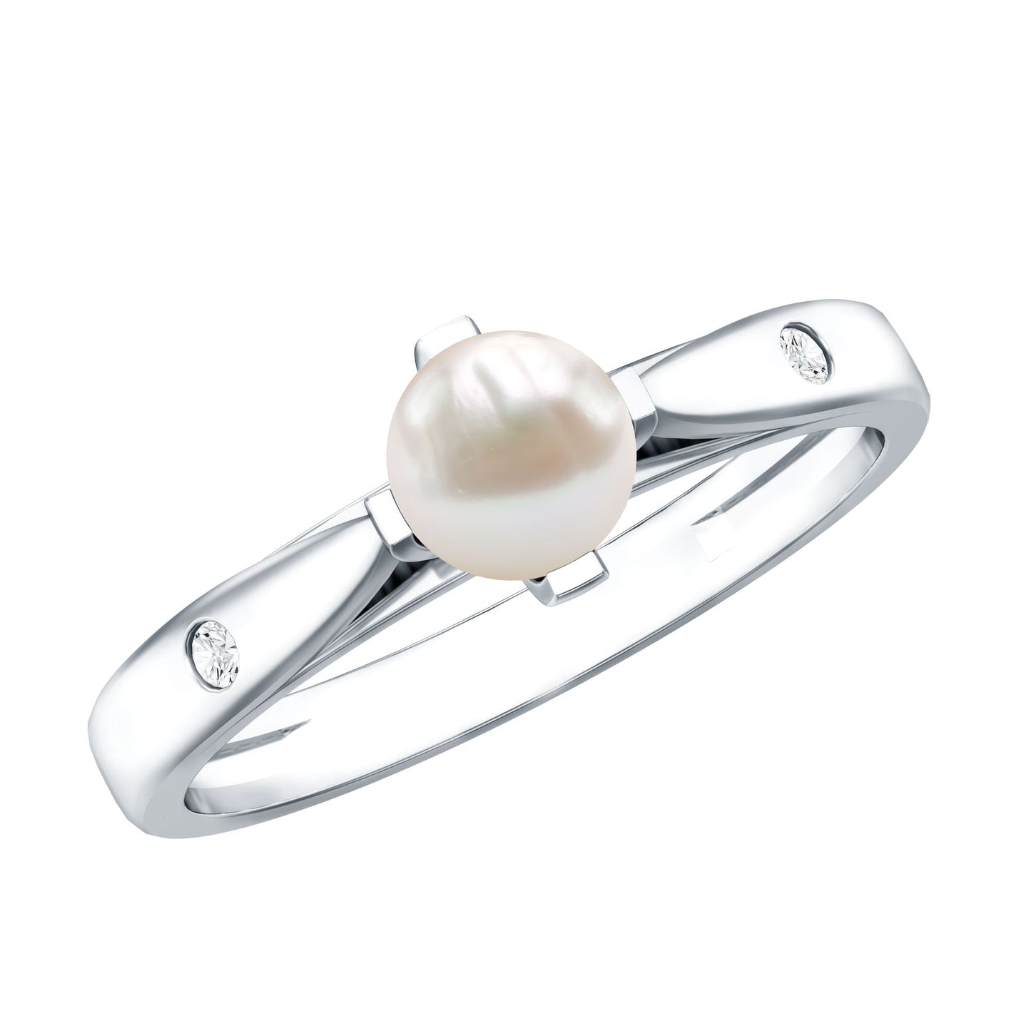 Cultured 2 Carat Freshwater Pearl Solitaire Promise Ring with Diamond