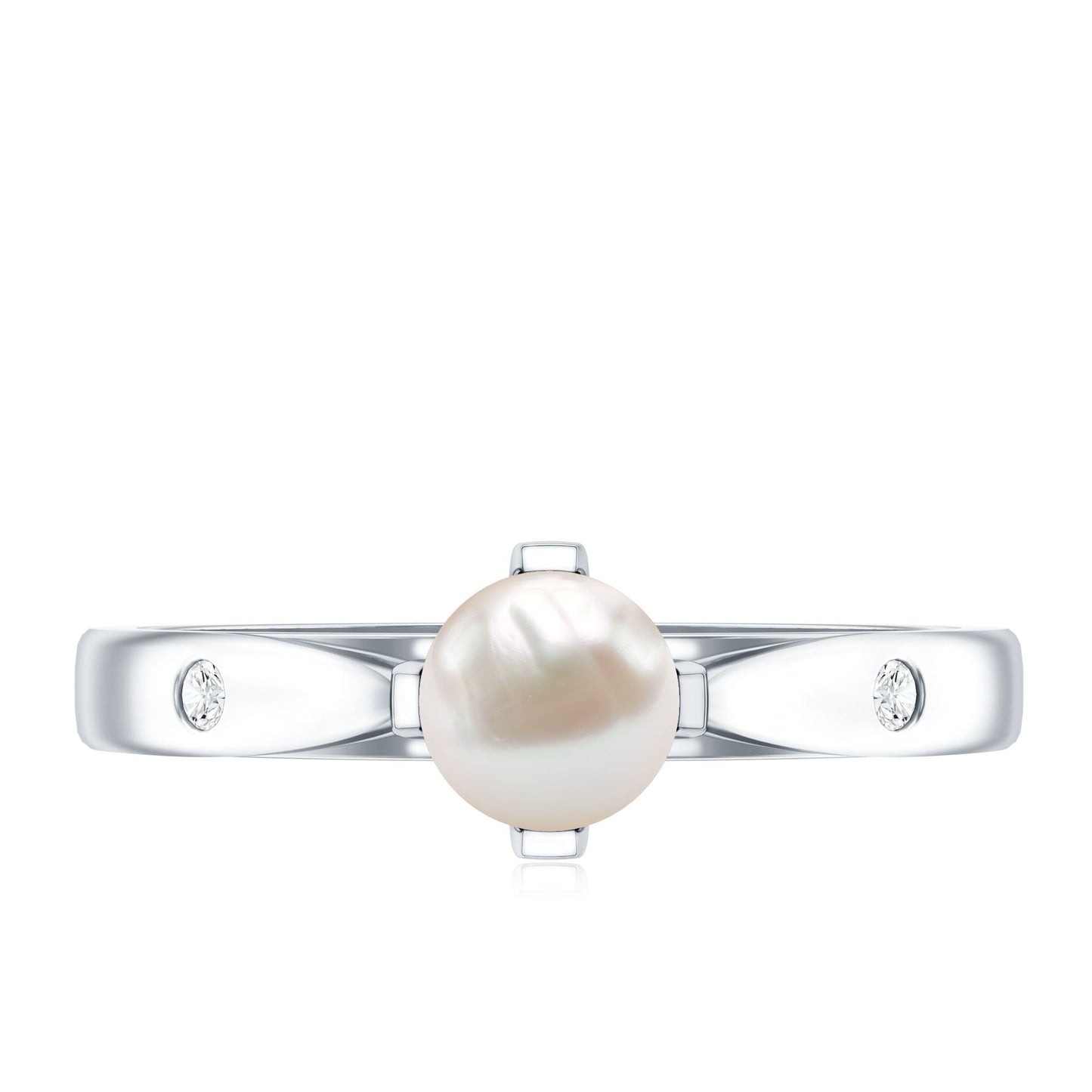 Cultured 2 Carat Freshwater Pearl Solitaire Promise Ring with Diamond
