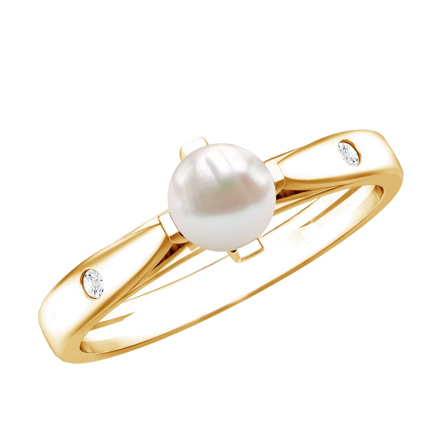 Cultured 2 Carat Freshwater Pearl Solitaire Promise Ring with Diamond