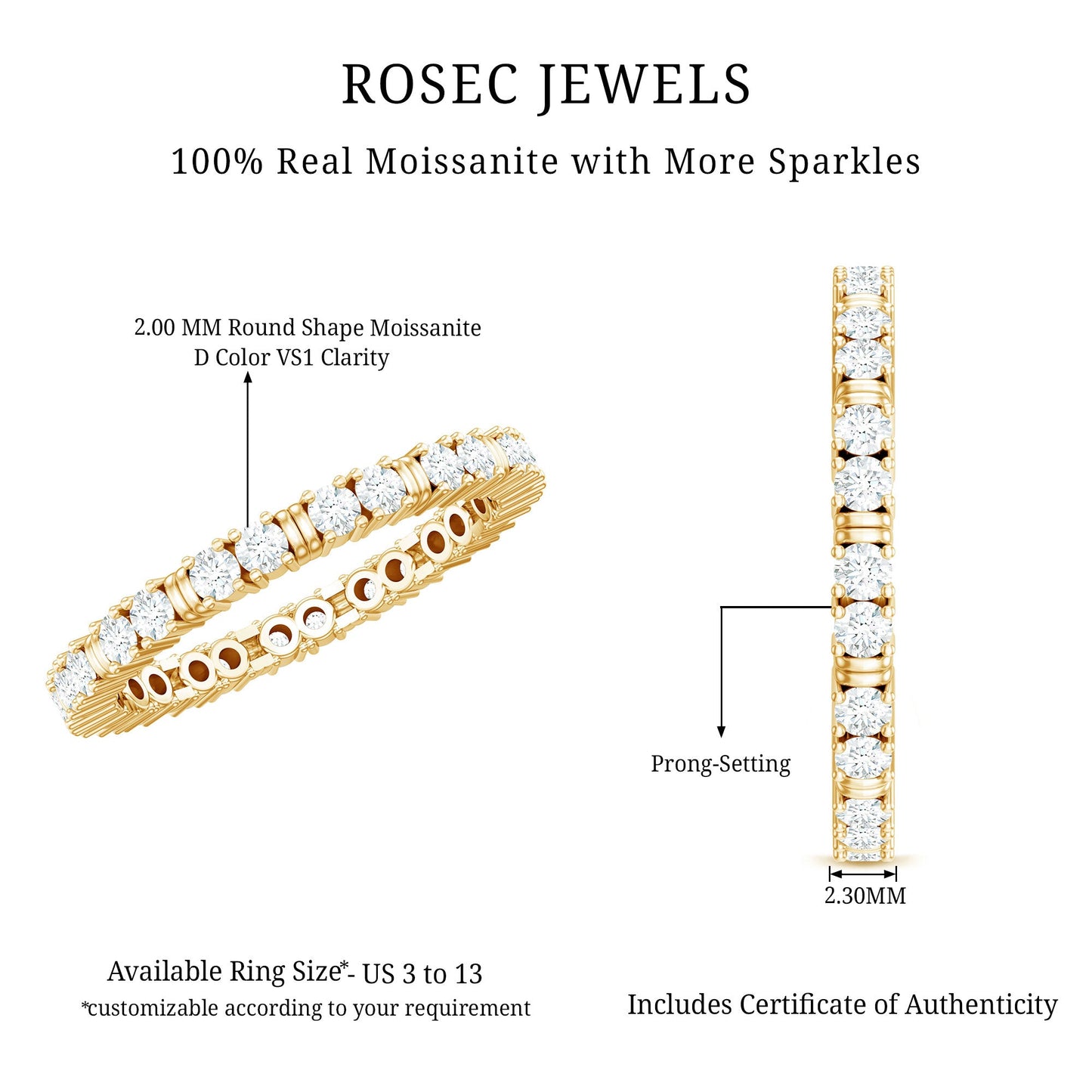 Certified Moissanite Stackable Eternity Band Ring for Her