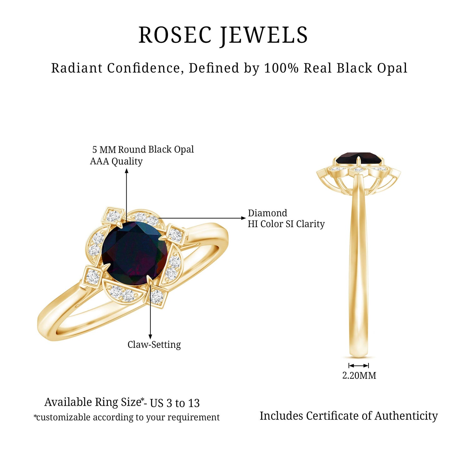 Vintage Inspired Black Opal and Diamond Engagement Ring