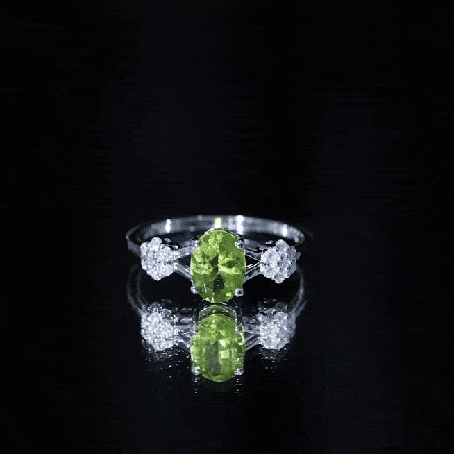1 Carat Oval Cut Peridot Flower Engagement Ring with Diamonds