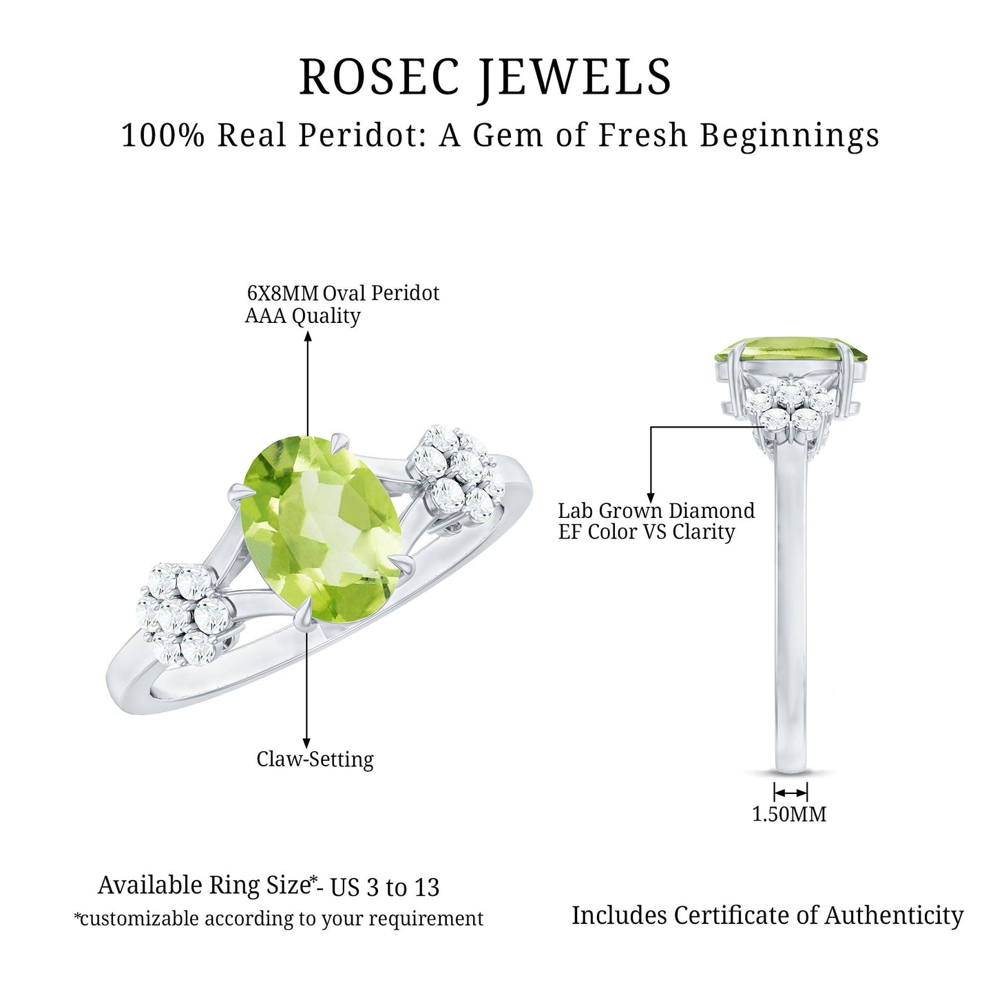 1 Carat Oval Cut Peridot Flower Engagement Ring with Diamonds