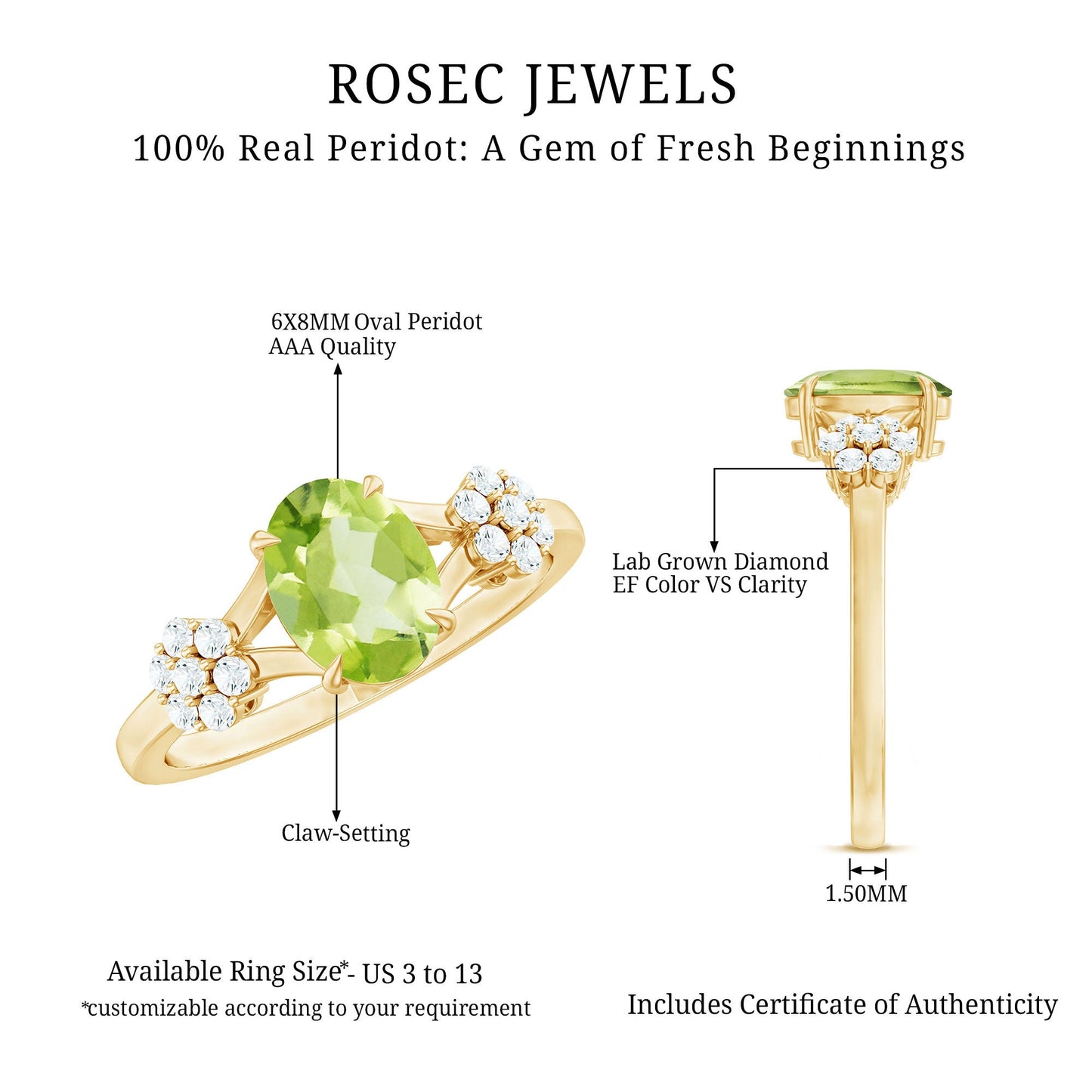 1 Carat Oval Cut Peridot Flower Engagement Ring with Diamonds