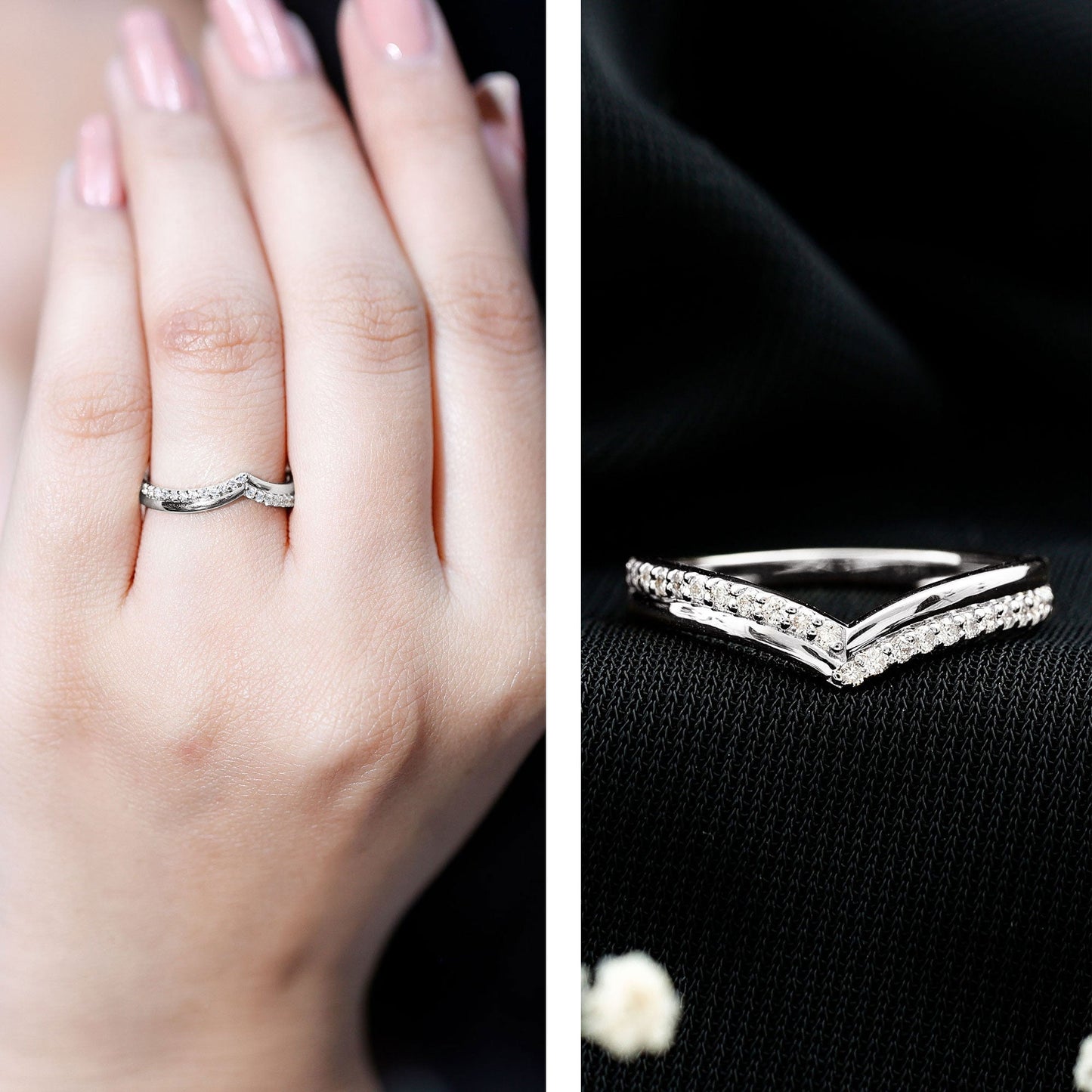 Pave Set Round Cut Natural Diamond Chevron Ring