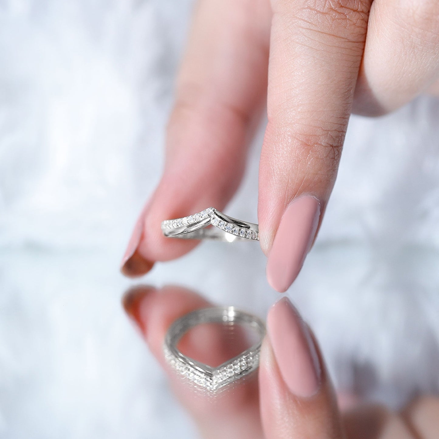 Pave Set Round Cut Natural Diamond Chevron Ring