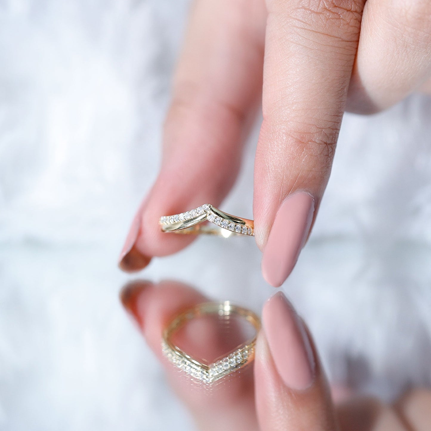 Pave Set Round Cut Natural Diamond Chevron Ring