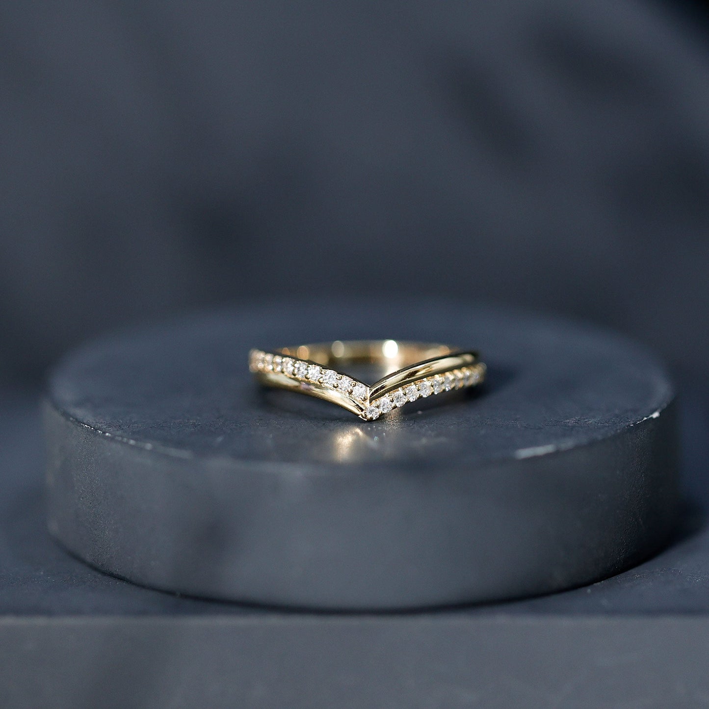 Pave Set Round Cut Natural Diamond Chevron Ring
