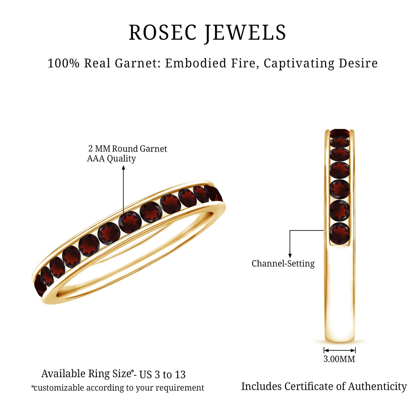 Certified Real Garnet Half Eternity Ring in Channel Setting