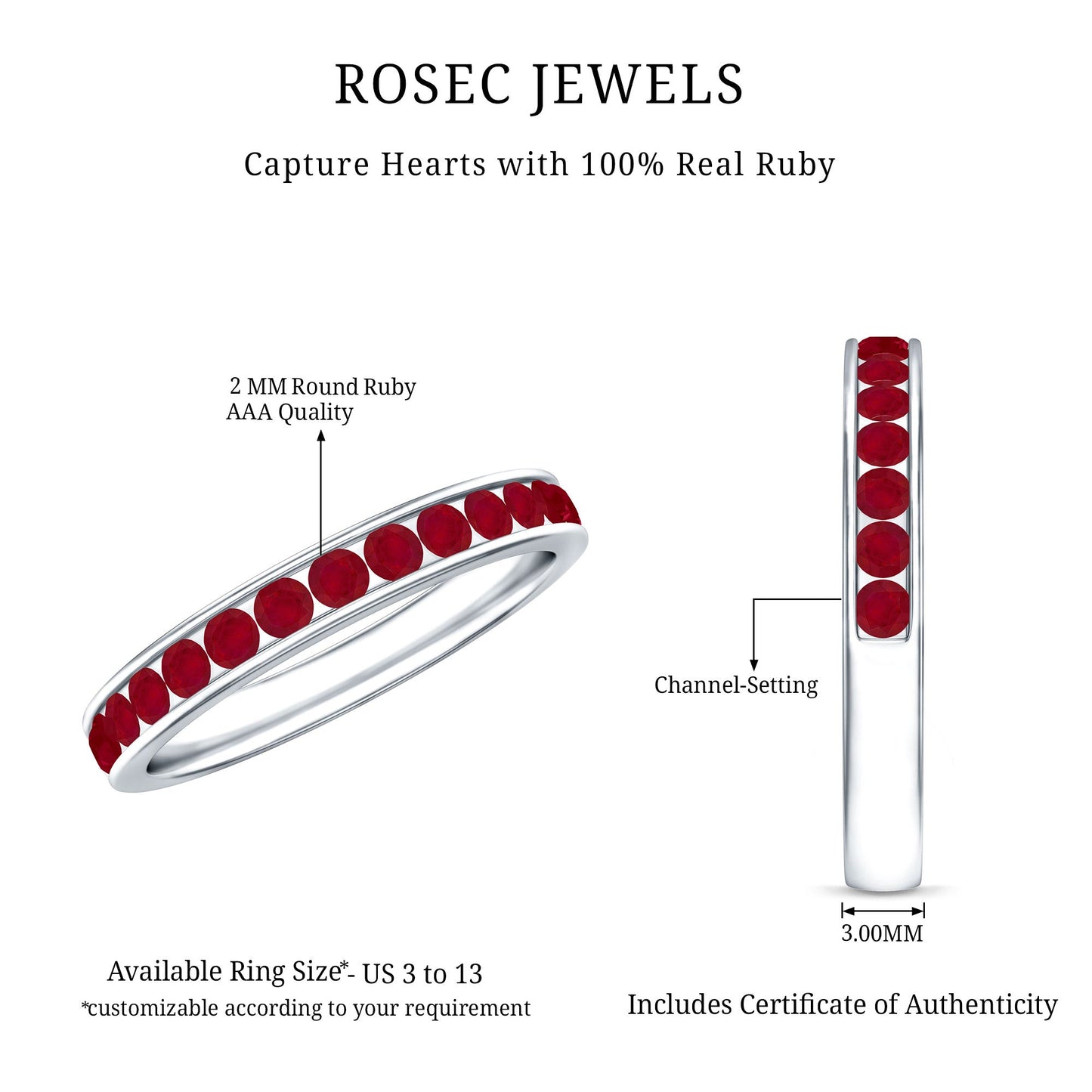 Natural Ruby Half Eternity Anniversary Ring in Channel Set