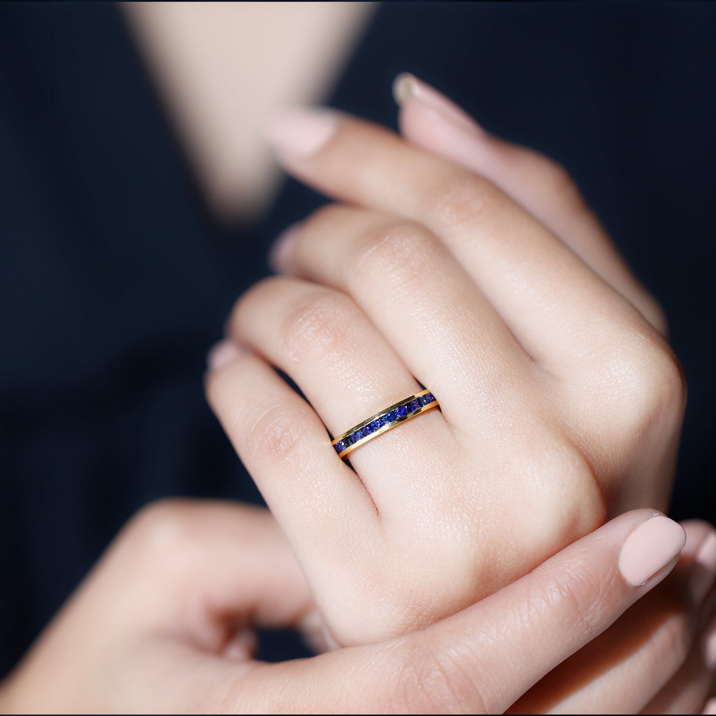 Natural Blue Sapphire Half Eternity Stackable Ring for Women