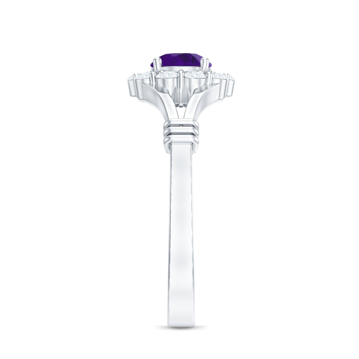 0.45 Carat Amethyst and Diamond Halo Engagement Ring in Split Shank