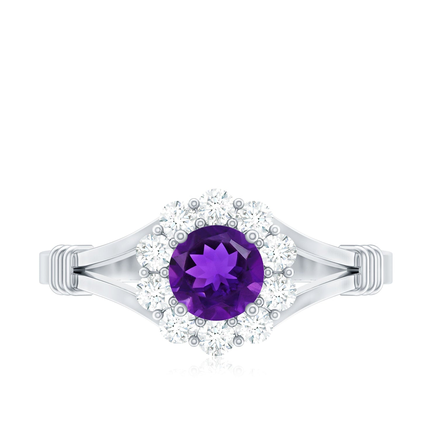 0.45 Carat Amethyst and Diamond Halo Engagement Ring in Split Shank