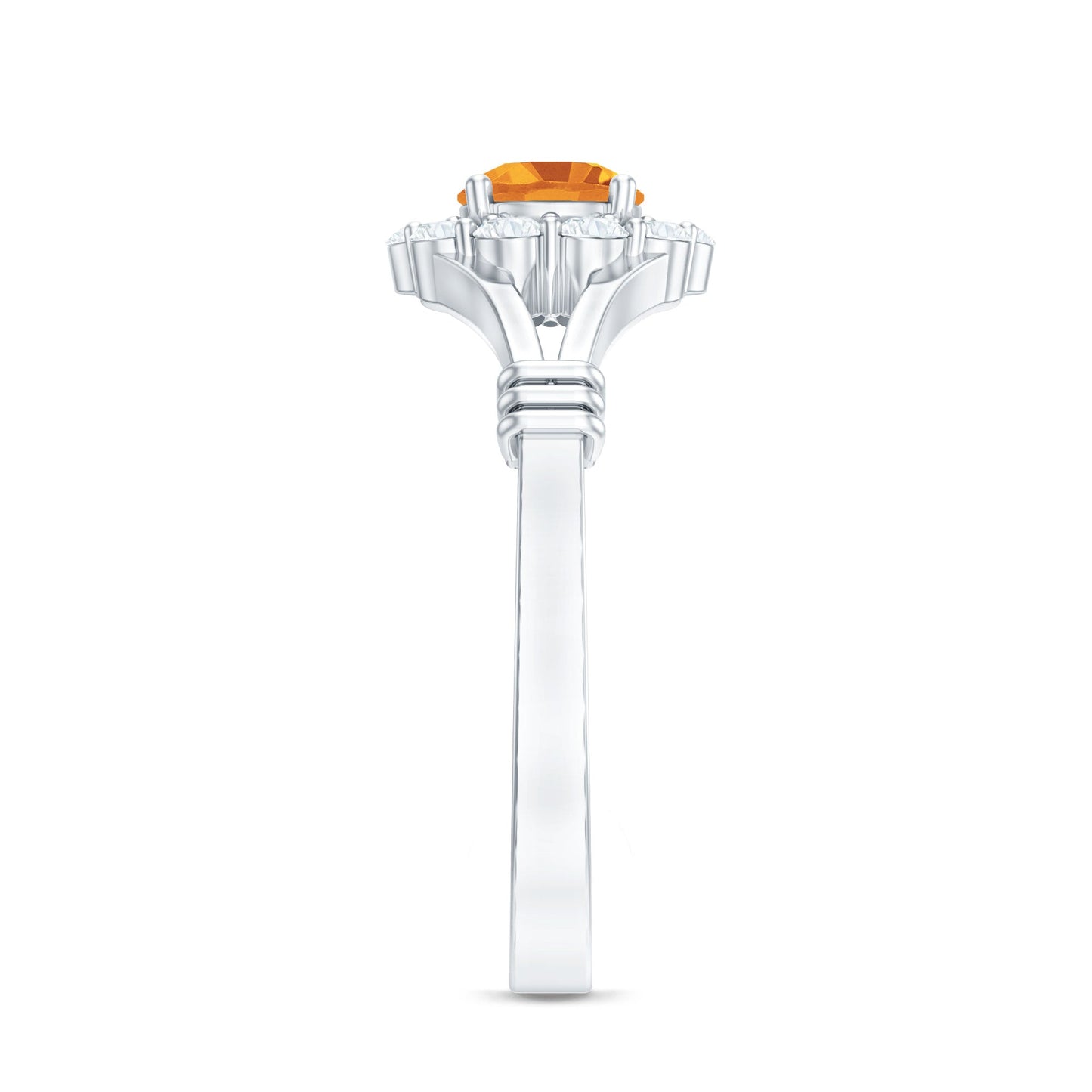 Genuine Citrine Diamond Flower Engagement Ring with Split Shank