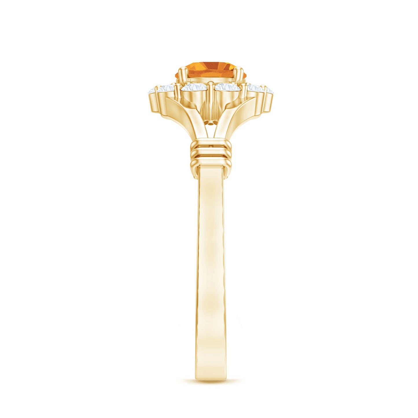 Genuine Citrine Diamond Flower Engagement Ring with Split Shank