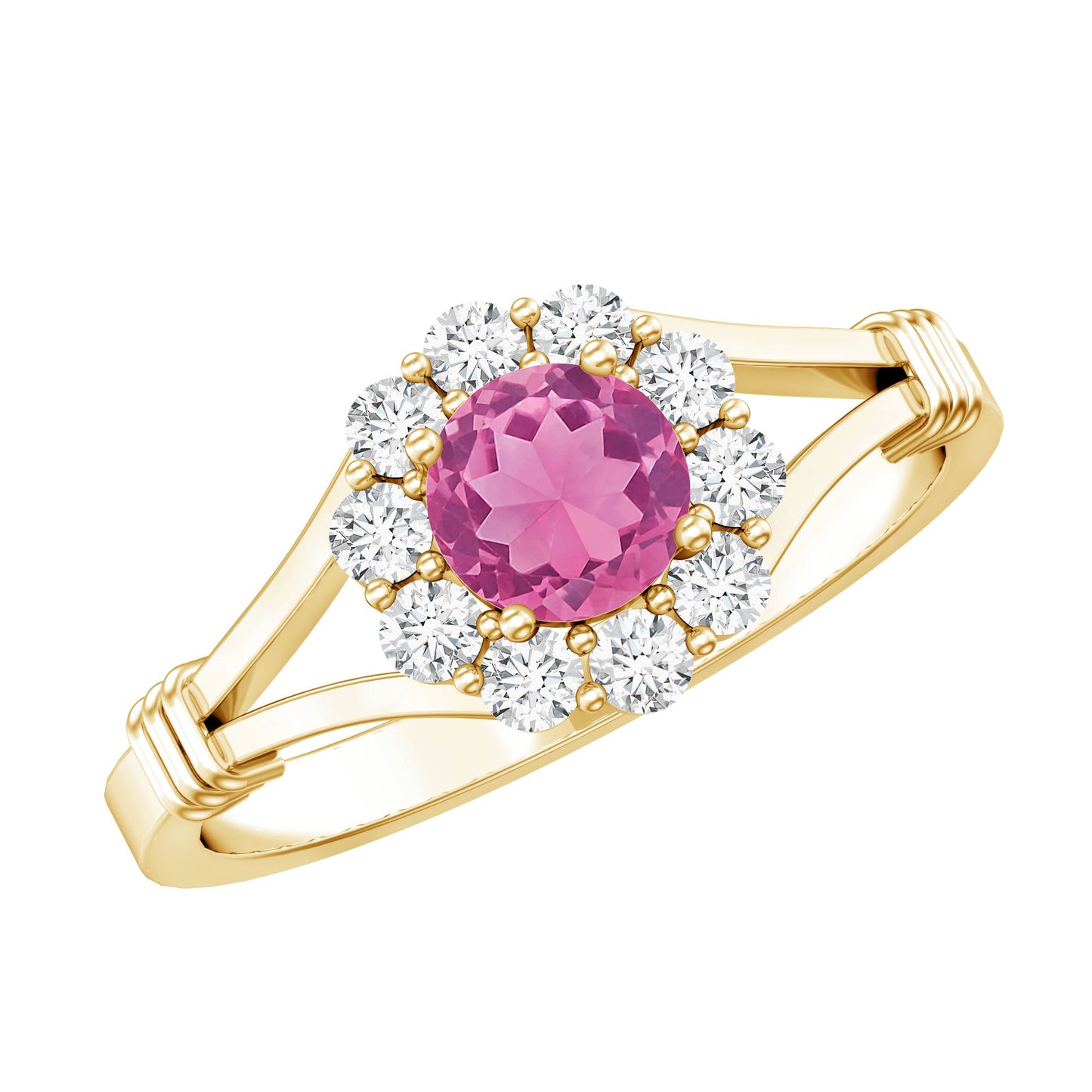 Real Pink Tourmaline and Diamond Engagement Ring in Split Shank