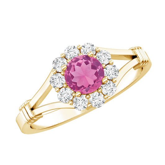 Real Pink Tourmaline and Diamond Engagement Ring in Split Shank