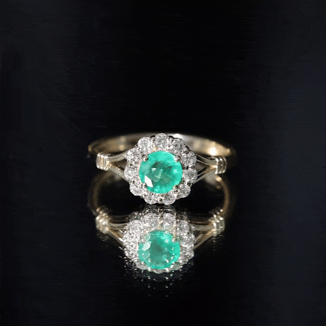 Emerald Nature Inspired Engagement Ring with Diamond Halo