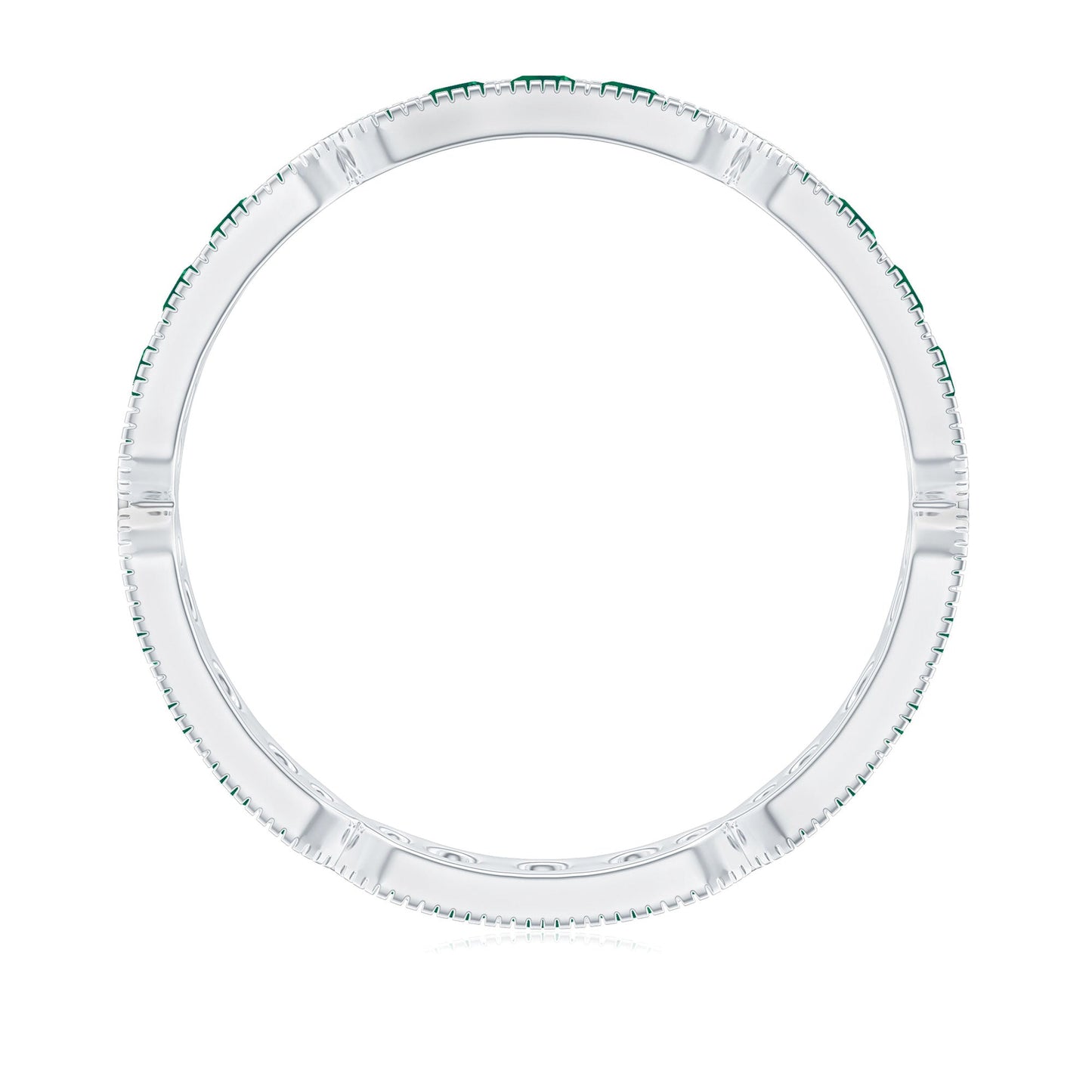 Natural Emerald Eternity Wedding Band with Milgrain Detail