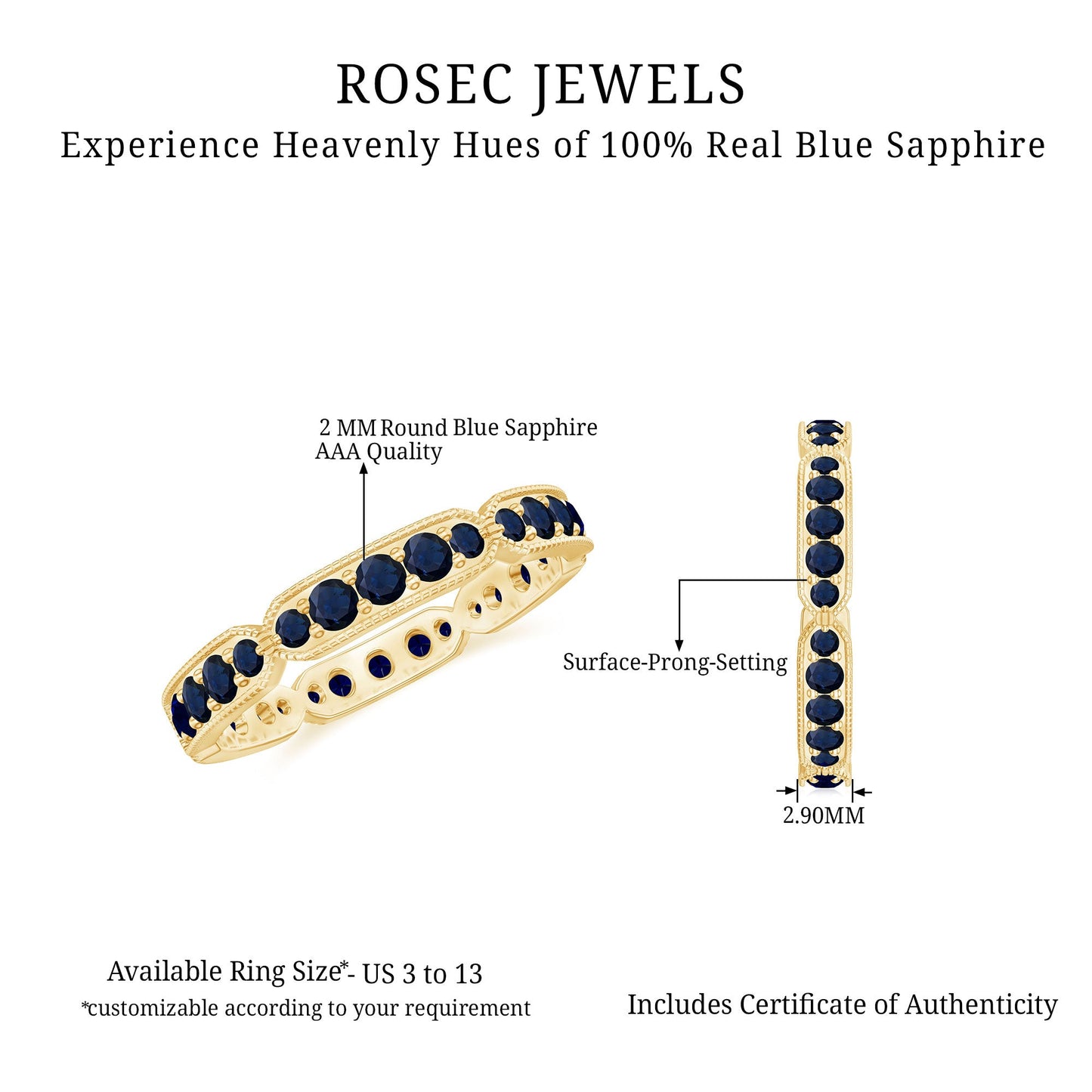 Real Blue Sapphire Eternity Ring for Women