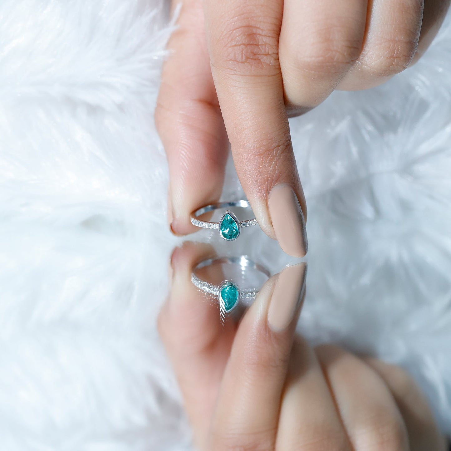 Pear Shaped Emerald Engagement Ring with Diamond Side Stones