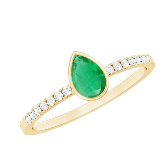 Pear Shaped Emerald Engagement Ring with Diamond Side Stones